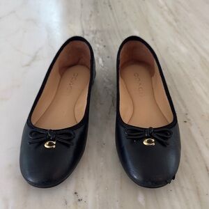 Coach Black Leather Bow Ballet Flats with Gold 'C' Charm